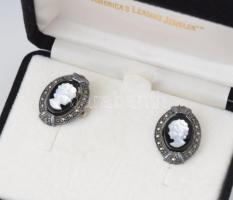 Ezüst (Ag) kámeás ékszer készlet. Gyöngyház berakásos karkötő és fülbevaló készlet. Díszdobozokban. ...