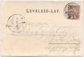 1900 Temesvár, Timisoara; szálloda a Koronaherceghez, villamos. Szecessziós fémes hatású fóliás képe...