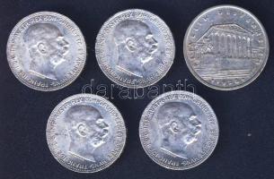Ausztria 1916. 1K Ag (4x) + 1926. 1Sch Ag (1x) T:2,2/3 ph.