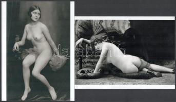 cca 1929 Demeter Károly (1892-1983) budapesti fényképész és fotóművész aktfotó gyűjteményéből 2 db modern nagyítás, jelzés nélkül, szolidan erotikus felvételek, 21x15 cm és 15x21 cm
