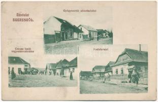 1917 Egeres, Aghiresu (Kolozs, Cluj); Gyógyszertár, Postahivatal, Csausz Izsák üzlete és saját kiadása / pharmacy, post office, publisher's shop (gyűrődés / crease)