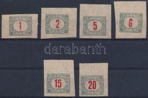 1915 Pirosszámú portó 6 db vágott próbanyomat hártyapapíron