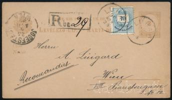 1890 Díjkiegészített díjjegyes levelezőlap ajánlott küldeményeként Bécsbe
