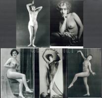 cca 1935 előtti, szolidan erotikus felvételek, jelzés nélkül, 5 db modern nagyítás, 15x10 cm