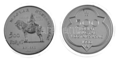 1990. 500Ft Ag "Mátyás király / Beatrix" + 500Ft Ag "Mátyás király - Buda" tanús...