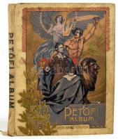 Petőfi-album. Adatok, okmányok és képek Petőfi Sándor diadalútjáról. A "Pesti Napló" előfizetőinek készült kiadás. (Bp. 1907), Hornyánszky-ny., 140 p.+ 10 (színes műmellékletek, feliratozott hártyapapírral) t. Kiadói szecessziós, aranyozott, festett, dombornyomott egészvászon-kötés, foltos, kopott borítóval, sérült gerinccel.