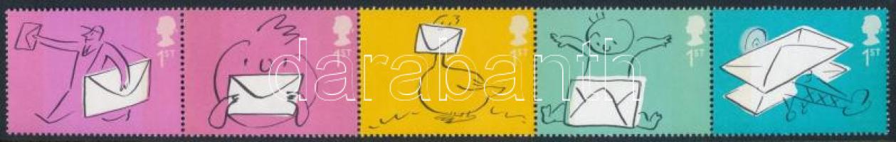 Greeting stamps: envelope stripe of five, Üdvözlő bélyegek: boríték ötöscsík