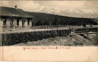 Vichodna, Vychodná; Vázsec-Vichodna vasútállomás a K.O.V. (Kassa-Oderbergi Vasút, KsOD) mentén. Geruska Pál kiadása / Station Vichodna d. K.O.B. (Kaschau-Oderberger Bahn) / Kosice-Bohumín Railway station (EB)