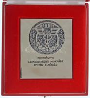 1980 k. "KPVDSZ (Kereskedelmi, Pénzügyi és Vendéglátó-ipari Dolgozók Szak­szer­vezete) Eredményes szakszervezeti munkáért KPVDSZ Elnökség" fém emlékplakett tokban, adományozói okirattal (105x91mm) T:AU