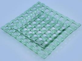 Design üveg kínáló, üvegszalagokból összeállított színezett üveg, 25x25 cm