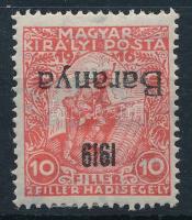 Baranya I. 1919 Hadisegély 10f fordított felülnyomással / Mi 16 with inverted overprint
Certificate...