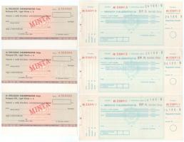 ~1980. "Országos Takarékpénztár - OTP III. kerületi fiókja" 3db sorszámkövető kitöltetlen csekk "FE 538911-FE 538913" + ~1980. "Országos Takarékpénztár fiókja - Budapest XXI., Ligeti Károly u. 6." csekk "MINTA" (3x) "A 000000" sorszámmal T:AU