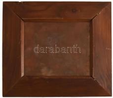 Réz nyomólemez, rajta "Protest" feliratot tartó madár alakjával, fa keretben, 16x18 cm