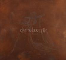 Réz nyomólemez, rajta "Protest" feliratot tartó madár alakjával, fa keretben, 16x18 cm