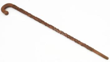 Frontmunka: I. világháborús faragott fa sétabot 1914-15-16 évszámmal és tölgyfalomb díszítésekkel 92 cm