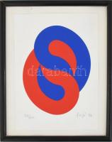 Fajó János (1937-2018): Vörös és kék formák. Szitanyomat, karton, felragasztva. Jelzett, számozott (39/50), 23x15 cm Keretben