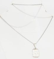 Ezüst(Ag) pancer nyaklánc, páfránymintás nyitható képtartós medállal, jelzett, h: 53 cm, 3,2×1,7 cm,...