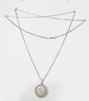 Ezüst(Ag) venezianer nyaklánc kerek virágmintás nyitható képtartó medállal, jelzett, h: 63 cm, d: 2,...