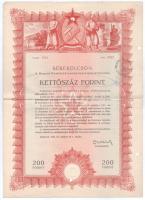 Budapest 1950. "Békekölcsön - a Magyar Népköztársaság nyereménykölcsöne" 200Ft értékben, szárazpecséttel, lyukasztással érvénytelenítve T:VF kis beszakadás, amúgy szép papír