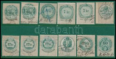 1891 12 db okmánybélyeg papírráncokkal