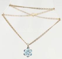 Ezüst(Ag) duplaszemes nyaklánc kék köves virág medállal, jelzett, h: 40 cm, d: 1,3 cm, bruttó: 4,9 g