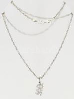 Ezüst(Ag) walles nyaklánc rózsa medállal, jelzett, h: 54 cm, 2,3×1,1 cm, nettó: 7,1 g