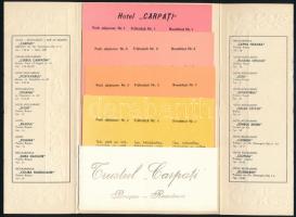 cca 1960-1970 Brassó (Brasov), Hotel ,,Carpati" dekoratív, kihajtható reklámlapja, benne 4 db m...