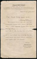 1905 Nagyvárad (Oradea), ,,Bihoreana" Takarék- és Hitelintézet Rt. értesítése lejárt váltóról, kissé viseltes állapotban