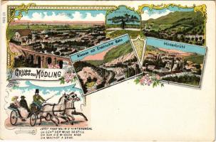 Mödling, Klausen mit Elektrischer Bahn, Breite Föhre, Vorderbrühl, Hinterbrühl. Art Nouveau, floral, litho (EK)