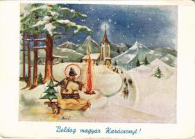 Boldog magyar Karácsonyt! / Christmas greeting irredenta art postcard s: Bozó (EB)