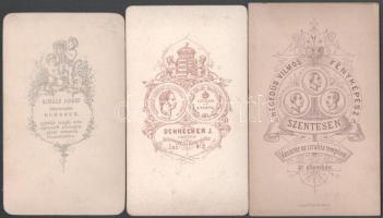 cca 1865-1875 3 db férfi keményhátú fotó, 10,5×6,5 cm