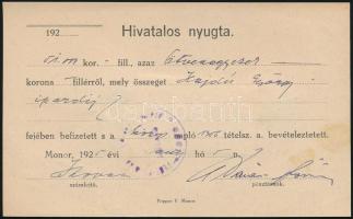 1925 Hivatalos nyugta Monorról, 2x1000K okmánybélyeggel