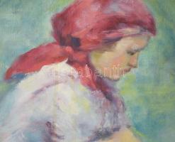 Jelzés nélkül: Mosakodó lány. Olaj, vászon, 50x30 cm