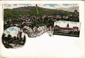 Königstein im Taunus, Falkenstein, Ruine, Kurhaus / general view, castle ruins, climatic spa. Kunstverlag v. A. H. John Art Nouveau, floral, litho (EK)
