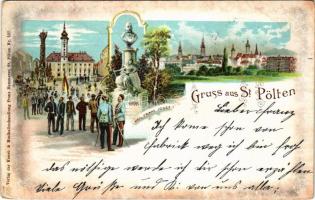 1898 (Vorläufer) Sankt Pölten, St. Pölten; Heil Franz Josef I. 1898 / Franz Joseph's 50th anniversary of reign, monument. Verlag der Kunst- &amp; Musikalienhandlung Franz Hammerer. Art Nouveau, litho (EB)