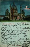 1900 Wien, Vienna, Bécs; Karlskirche / church at night (EK)