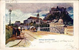 1902 Salzburg, Inner-Nonntal / street, bridge, castle. Philipp &amp; Kramer CXII-1. s: F. Kopallik (EK)