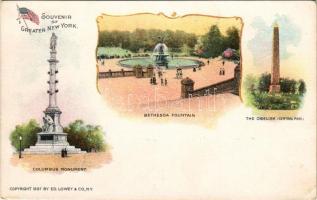 New York City, Bethesda Fountain, Columbus Monument, The Obelsik (Central Park). Copyright 1897 by Ed. Lowey &amp; Co. Art Nouveau (EK)