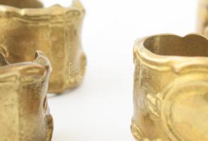 Szecessziós bronz 6 darabos szalvétagyűrű szett, h: 5,5 cm