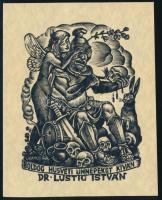 Drahos István (1895-1968): Ex libris Dr. Lustig István, fametszet, papír, jelzett, 11×8,5 cm