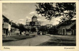 1940 Párkány, Parkan, Stúrovo; Fő utca, esztergomi bazilika a távolban. Leczner István kiadása / main street, Esztergom basilica in the distance (EK)