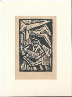Kolozsvári Sándor (1956-2012): Újságolvasó, fametszet, papír, utólagos jelzéssel, paszpartuban, 14×9 cm