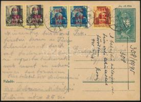 1945 (2. díjszabás) Miskolc helyi levelezőlap 5 db bélyeggel / Local postcard with 5 stamps
