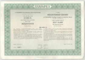 Budapest 1996. "TERIMPEX Kereskedelmi Részvénytársaság" részvénye 10.000Ft-ról (5x) sorszá...
