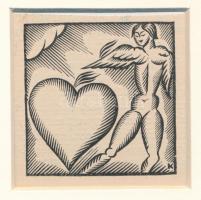 Kozma Lajos (1884-1948): Szív, fametszet (3×), paszpartuban, jelzett, 5,5×55 cm