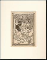 Franz von Bayros (1866-1924): Erotikus jelenet, nyomat, papír, paszpartuban, jelzett a nyomaton, 13×9 cm