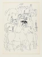 Reich Károly (1922-1988): Lovasok, nyomat, papír, paszpartuban, 30×21 cm