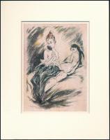 Jelzés nélkül: Szépítkezők, nyomat, papír, paszpartuban, 17×12 cm