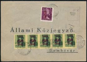 1946 (15. díjszabás) Nyomtatvány 6 db bélyeggel "TAMÁSI" - Dombóvár / Printed matter