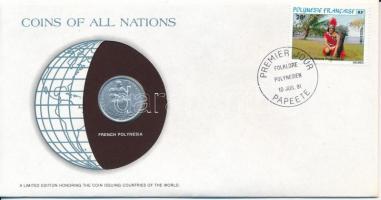 Francia-Polinézia 1979. 1Fr "Nemzetek pénzérméi" felbélyegzett borítékban, bélyegzéssel T:AU French Polynesia 1979. 1 Franc "Coins of all Nations" in envelope with stamp and cancellation C:AU